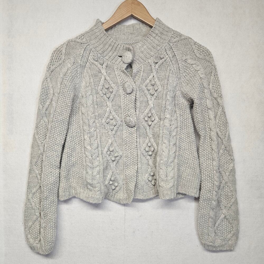 Mini Boden Gray Lambswool Textured Knit Cardigan Button Sweater Girls Size 9-10